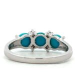 14K White Gold Approx. .06 TDW Diamond Accented 3 Circle Turquoise Ring Size 7 - Image 3