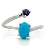 14K White Gold Circle Iolite and Oval Turquoise Wrap Around Ring Approx. Size 7.25 - Image 3