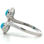 14K White Gold Approx. .02 Diamond Accented Double Circle Turquoise Ring Size 7 - Image 2