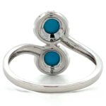 14K White Gold Approx. .02 Diamond Accented Double Circle Turquoise Ring Size 7 - Image 3