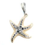 14K Two Tone Gold Round Black Diamonds Starfish Enhancer Pendant
