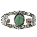 Sterling Silver Turquoise Cabochon Vintage Inspired Bezel Set Toggle Clasp Bracelet - Image 3