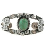 Vintage Native Stamped Sterling Silver Turquoise Cuff Bracelet