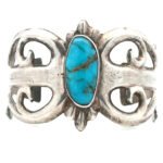 Vintage Navajo Sandcast Sterling Silver Turquoise Cuff Bracelet