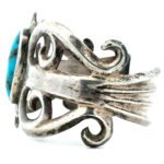 Vintage Navajo Sandcast Sterling Silver Turquoise Cuff Bracelet - Image 2