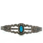 Vintage Fred Harvey Pacific Style Sterling Silver and Turquoise Cuff Bracelet