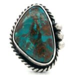 NJ Signed Vintage Native Sterling Silver Braided Triangle Turquoise Ring Size 7.75