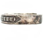 Darin Bill Signed Vintage Navajo Sterling Silver Plant Stamped Cuff Bracelet - Image 2