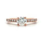 14K Rose Gold .61ct Round Brilliant Diamond Hidden Halo Pave Accented Engagement Ring Size 6.75