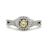 14K White Gold .16ct Natural Yellow Round Diamond Split Shank Pave Accented Engagement Ring Size 6