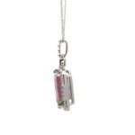 14K White Gold 4.43ct Bi-Color Tourmaline .15cttw Diamond Halo Accented Pendant Necklace 18" - Image 3