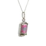 14K White Gold 4.43ct Bi-Color Tourmaline .15cttw Diamond Halo Accented Pendant Necklace 18" - Image 2
