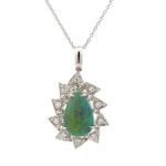 14K White Gold 1.62ct Pear Shaped Opal .21cttw Diamond Accented Pendant Necklace 18"