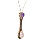 14K Rose Gold Checkerboard Cut Pear Shaped Amethyst Pink Quartz .50cttw Diamond Accented Pendant Necklace 16" - Image 2