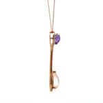 14K Rose Gold Checkerboard Cut Pear Shaped Amethyst Pink Quartz .50cttw Diamond Accented Pendant Necklace 16" - Image 3