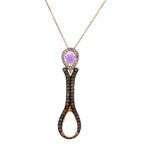 14K Rose Gold Checkerboard Cut Pear Shaped Amethyst Pink Quartz .50cttw Diamond Accented Pendant Necklace 16"