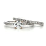 14K White Gold .43ct Round Brilliant Diamond Pave Accented Band Engagement Ring Wedding Set Size 7