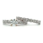14K White Gold .45ct Round Brilliant Diamond Accented Vintage Inspired Engagement Wedding Set Size 6.5