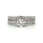 14K White Gold .45ct Round Brilliant Diamond Accented Vintage Inspired Engagement Wedding Set Size 6.5 - Image 2