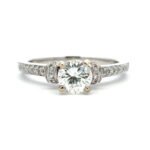 14K White Gold .61ct Round Brilliant Diamond Pave Accented Band Ribbon Detail Engagement Ring Size 6.75