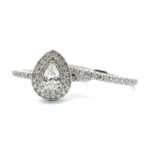 14K White Gold .42ct Pear Shaped Diamond Double Halo Pave Accented Band Engagement Wedding Ring Set Size 6.5