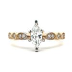 14K Yellow Gold .45ct Marquise Diamond Accented Vintage Inspired Engagement Wedding Band Ring Set Size 7