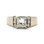 14K White Gold App .75ct Princess Cut Diamond Channel Set Accented Wide Band Engagement Ring Size 6