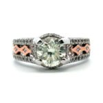 14K Two Tone Gold App 1ct Round Brilliant Diamond Accented Carousel Design Engagement Ring Size 6.75