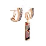 John Bagley 14K Yellow Gold Mother of Pearl Onyx Garnet Inlay Pendant Earrings Set - Image 2