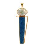 22K 18K 14K Yellow Gold Artisan Piece Cabochon Boulder Opal Blue Lapis Pendant