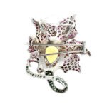 14K White Gold Pink and Green Tourmaline Fancy Cut Citrine Flower Brooch Pendant - Image 3