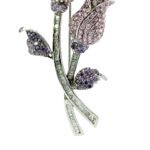 14K White Gold Pink Tourmaline Amethyst App 1cttw Diamond Channel Set Double Flower Brooch - Image 3