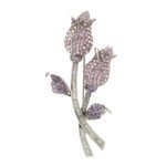 14K White Gold Pink Tourmaline Amethyst App 1cttw Diamond Channel Set Double Flower Brooch