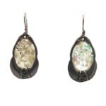 Sterling Silver Roman Glass Oval Dangled Earrings