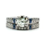 14k White Gold APP .75ct Round Brilliant Cut Diamond with Sapphire Accents Engagement Wedding Ring Set Size 6 3/4 - Image 2