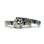 14k White Gold APP .75ct Round Brilliant Cut Diamond with Sapphire Accents Engagement Wedding Ring Set Size 6 3/4