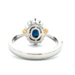 18K White Gold Oval Cut Blue Center Round Yellow Accented Sapphire .16cttw Diamond Vintage Inspired Engagement Ring Size 7 - Image 3