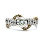 14K White Gold App .70ct Round Brilliant Diamond Yellow Accented Swirl Engagement Ring Size 7.5