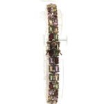 Sterling Silver Multi Semi Precious Gemstone Oval Cut Prong Setting Tennis Bracelet - Image 2