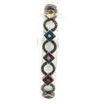 Sterling Silver Multi Semi Precious Gemstone Square Cut Bezel Set With Marquisette Accents Bracelet
