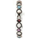 Sterling Silver Multi Semi Precious Gemstone Square Cut Bezel Set With Marquisette Accents Bracelet - Image 2