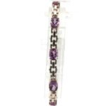 Sterling Silver Green Amethyst Prong Setting With CZ Accents Bracelet - Image 3