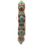 Sterling Silver Turquoise And Enamel Filligree Chinese Panel Bracelet