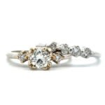 14k White Gold Approx .50cttw Diamond Engagement Wedding Band Bridal Set Size 7