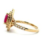 14K Yellow Gold .75ct Pear Cut Ruby .63cttw Diamond Double Halo Accented Engagement Ring Size 7 - Image 2
