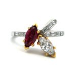 Platinum 18K 1.16cttw Diamond Marquise Cut Ruby Engagement Birthstone Ring Size 6.25